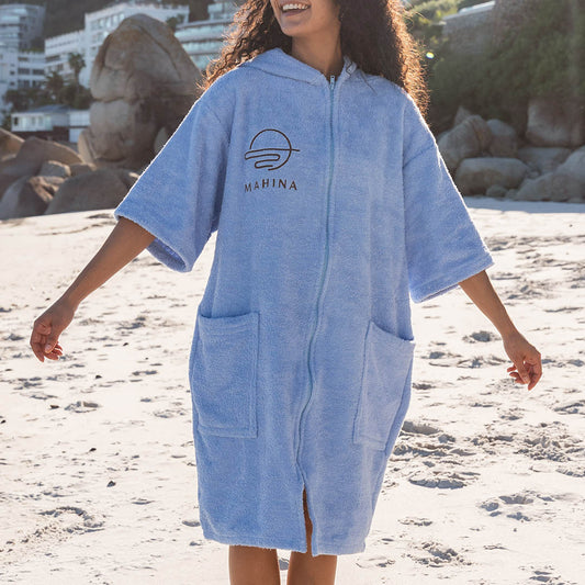 Zip Salt Blue Towel Poncho