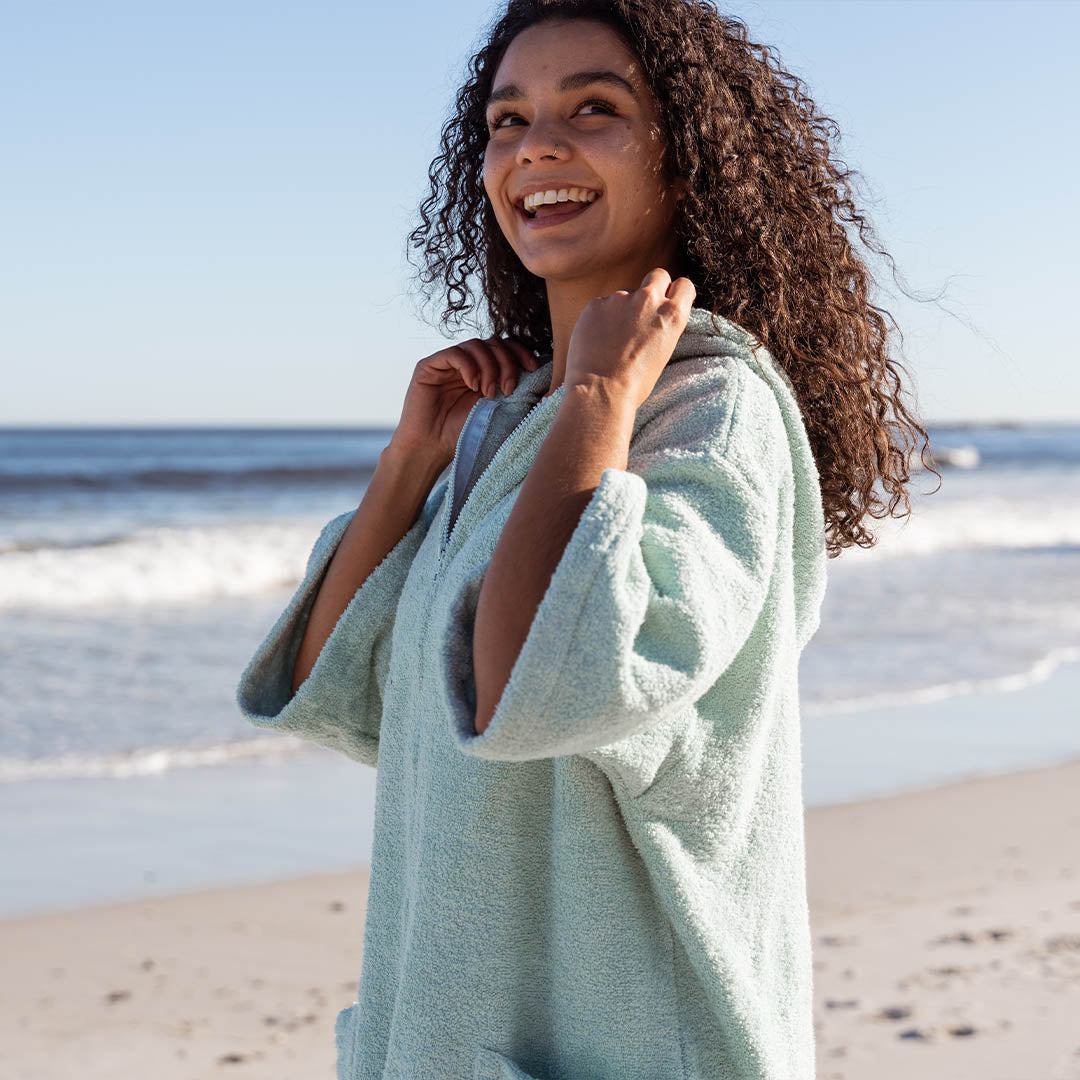 Zip Sage Green Towel Poncho