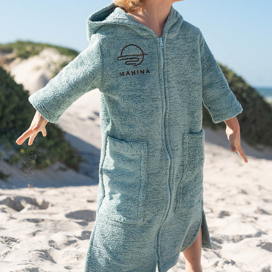 Kids Zip Sage Green Towel Poncho