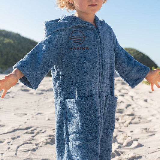 Kids Zip Seaside Navy Blue Towel Poncho