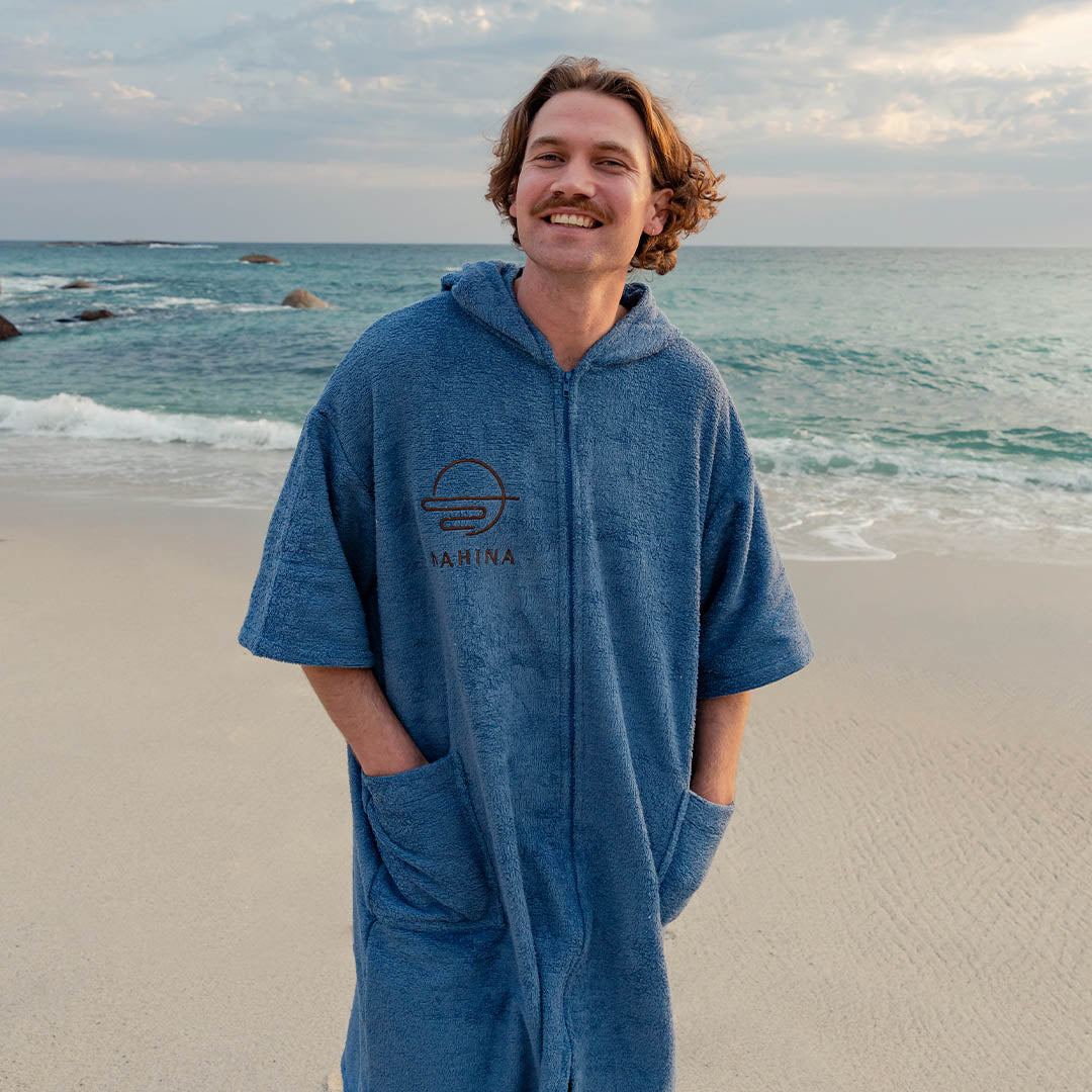 Zip Navy Blue Towel Poncho