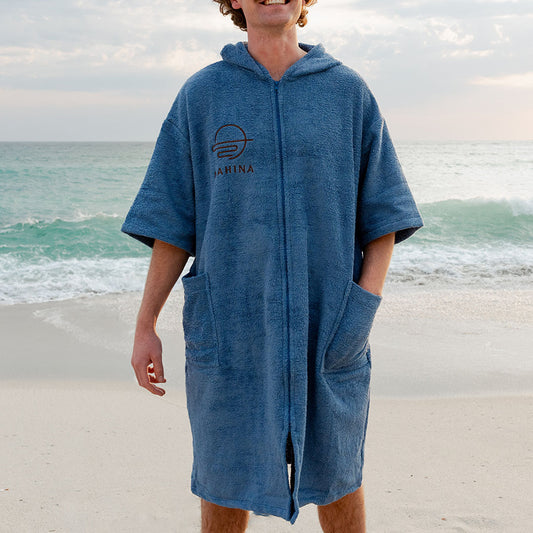 Zip Navy Blue Towel Poncho