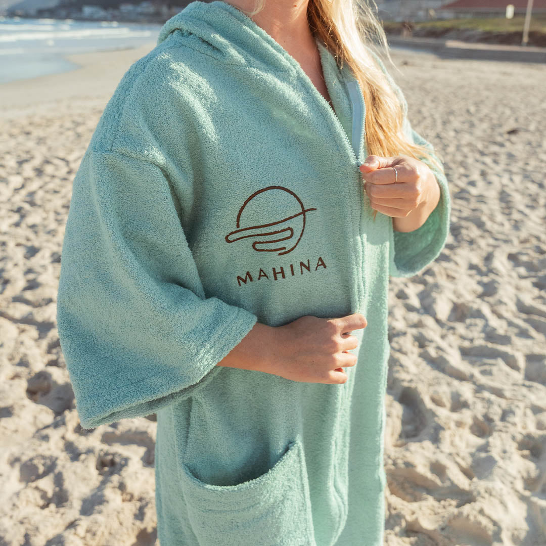 Zip Sage Green Towel Poncho