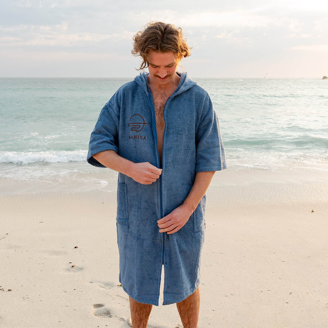 Zip Navy Blue Towel Poncho