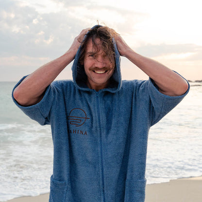 Zip Navy Blue Towel Poncho