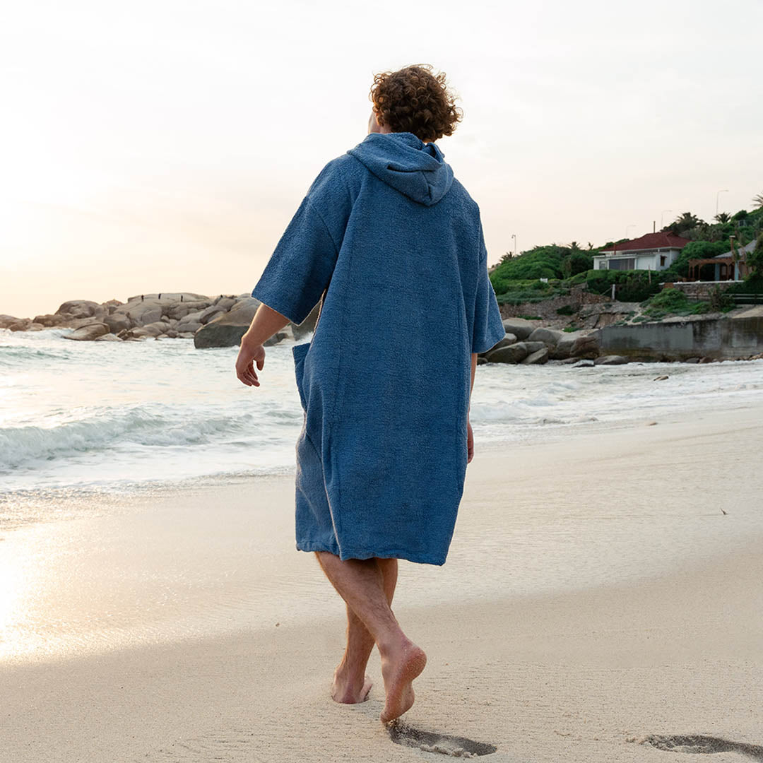 Zip Navy Blue Towel Poncho