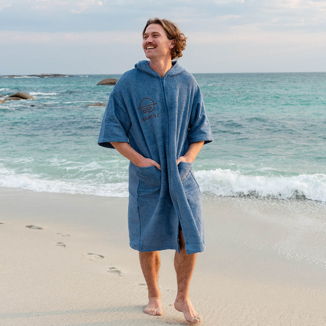 Zip Navy Blue Towel Poncho