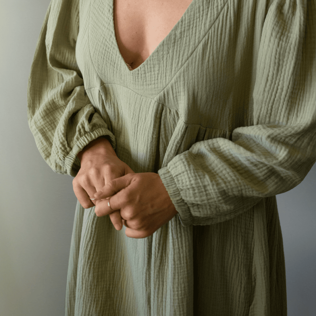 Olive Muslin Long Dress