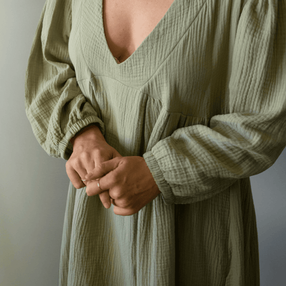 Olive Muslin Long Dress