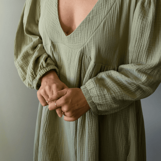 Olive Muslin Long Dress