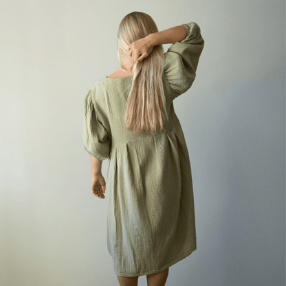 Olive Muslin Long Dress