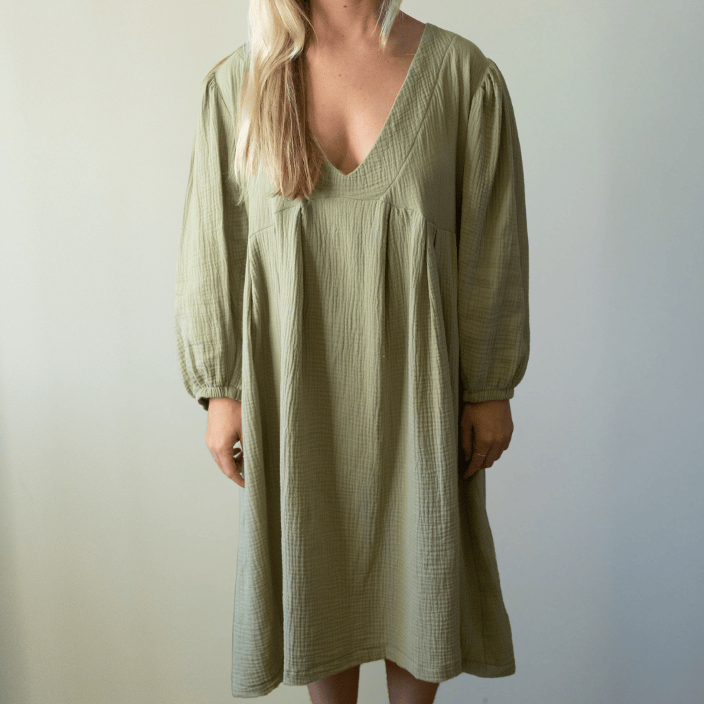 Olive Muslin Long Dress