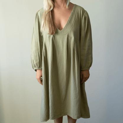 Olive Muslin Long Dress
