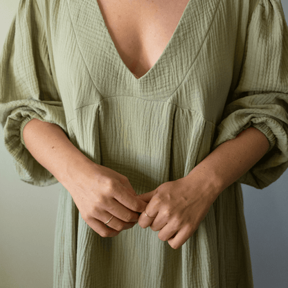 Olive Muslin Long Dress