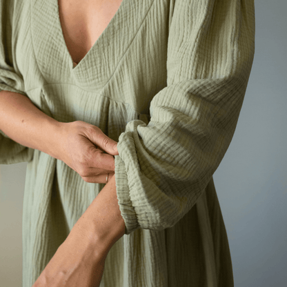 Olive Muslin Long Dress