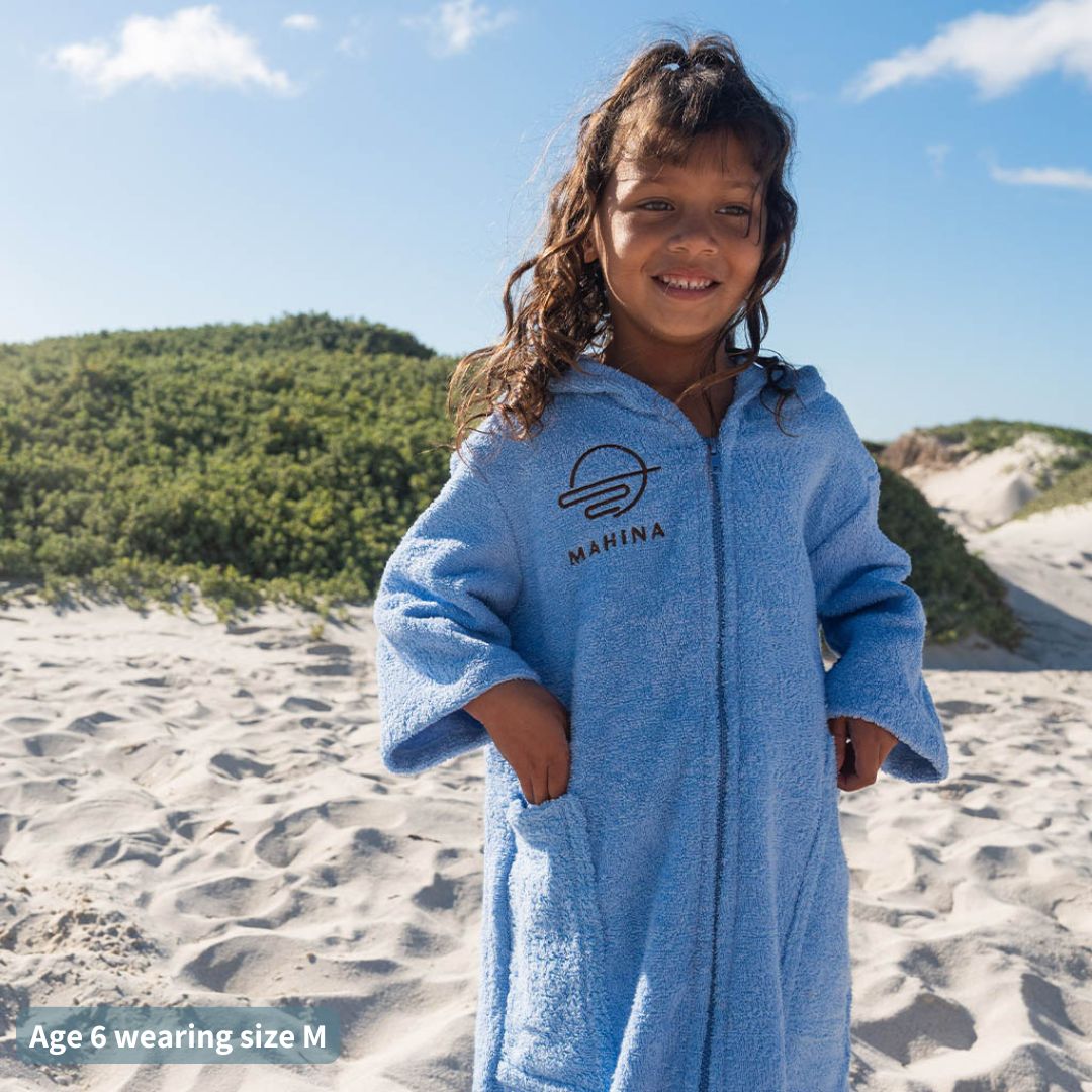 Kids Zip Salt Blue Towel Poncho