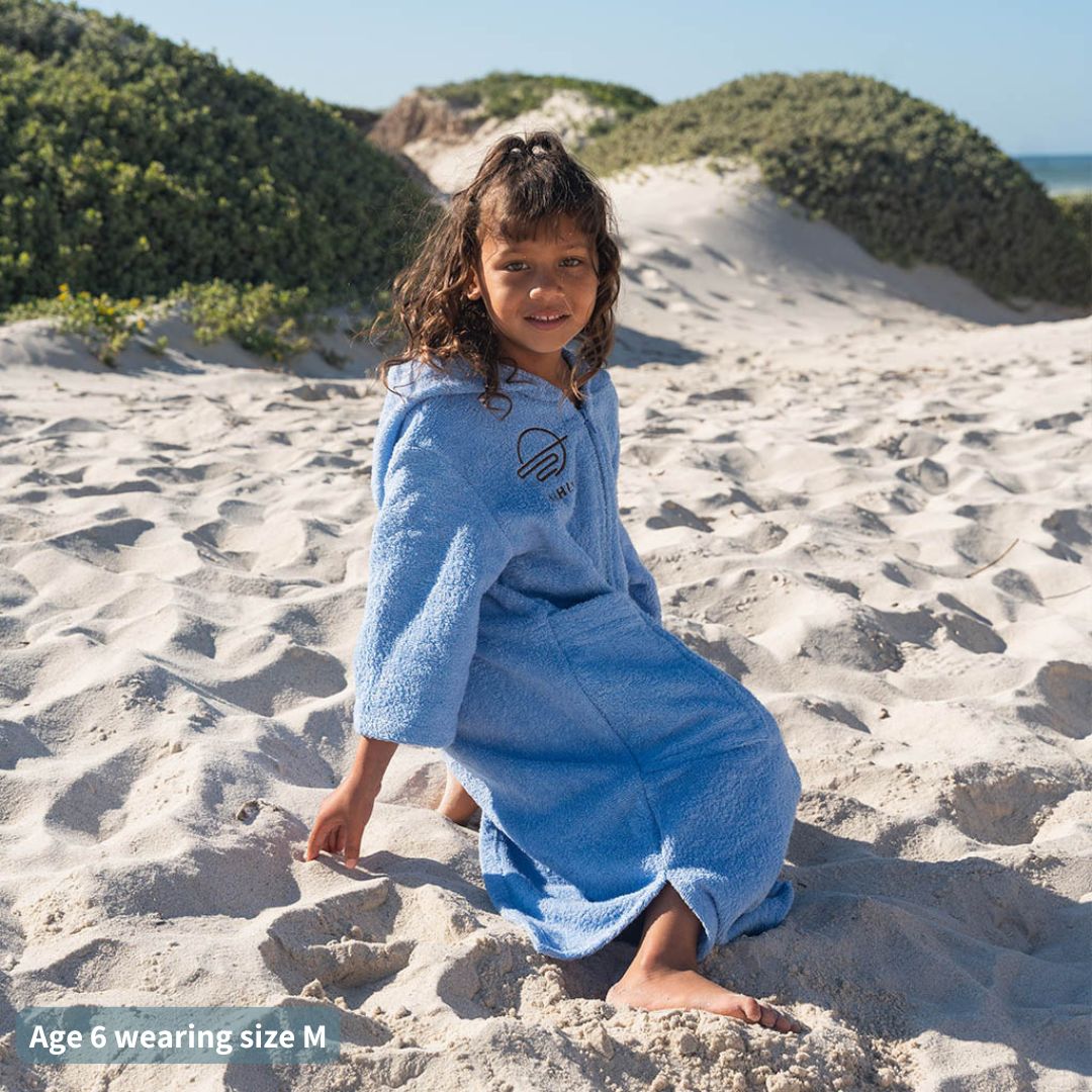 Kids Zip Salt Blue Towel Poncho