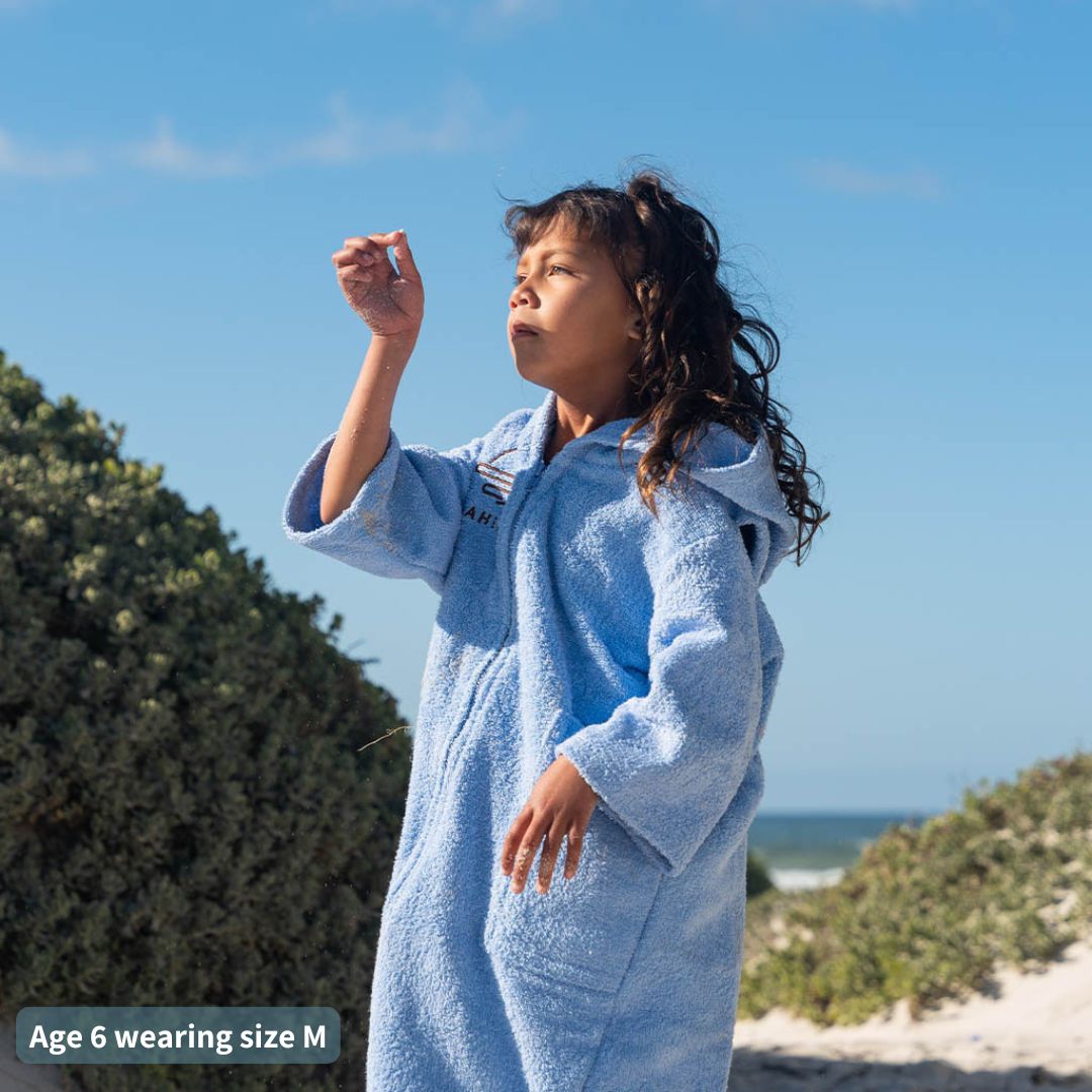 Kids Salt Blue Zip Towel Poncho - 100% Cotton Kids Changing Zip