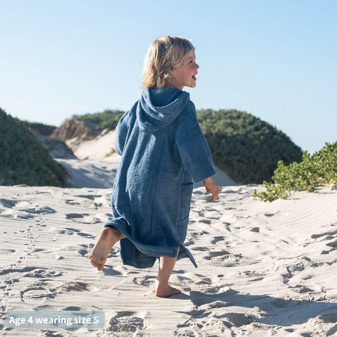Kids Zip Seaside Navy Blue Towel Poncho