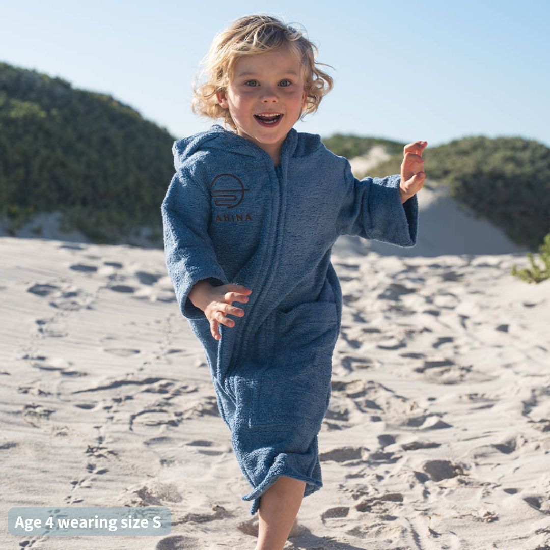 Kids Zip Seaside Navy Blue Towel Poncho