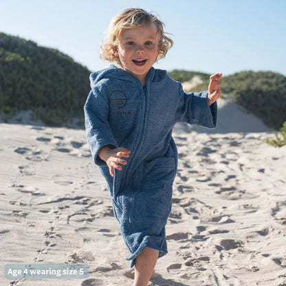 Kids Zip Seaside Navy Blue Towel Poncho