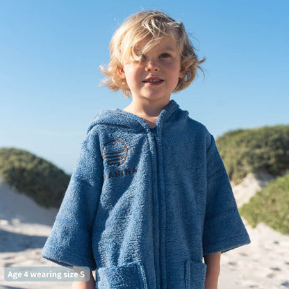 Kids Zip Seaside Navy Blue Towel Poncho