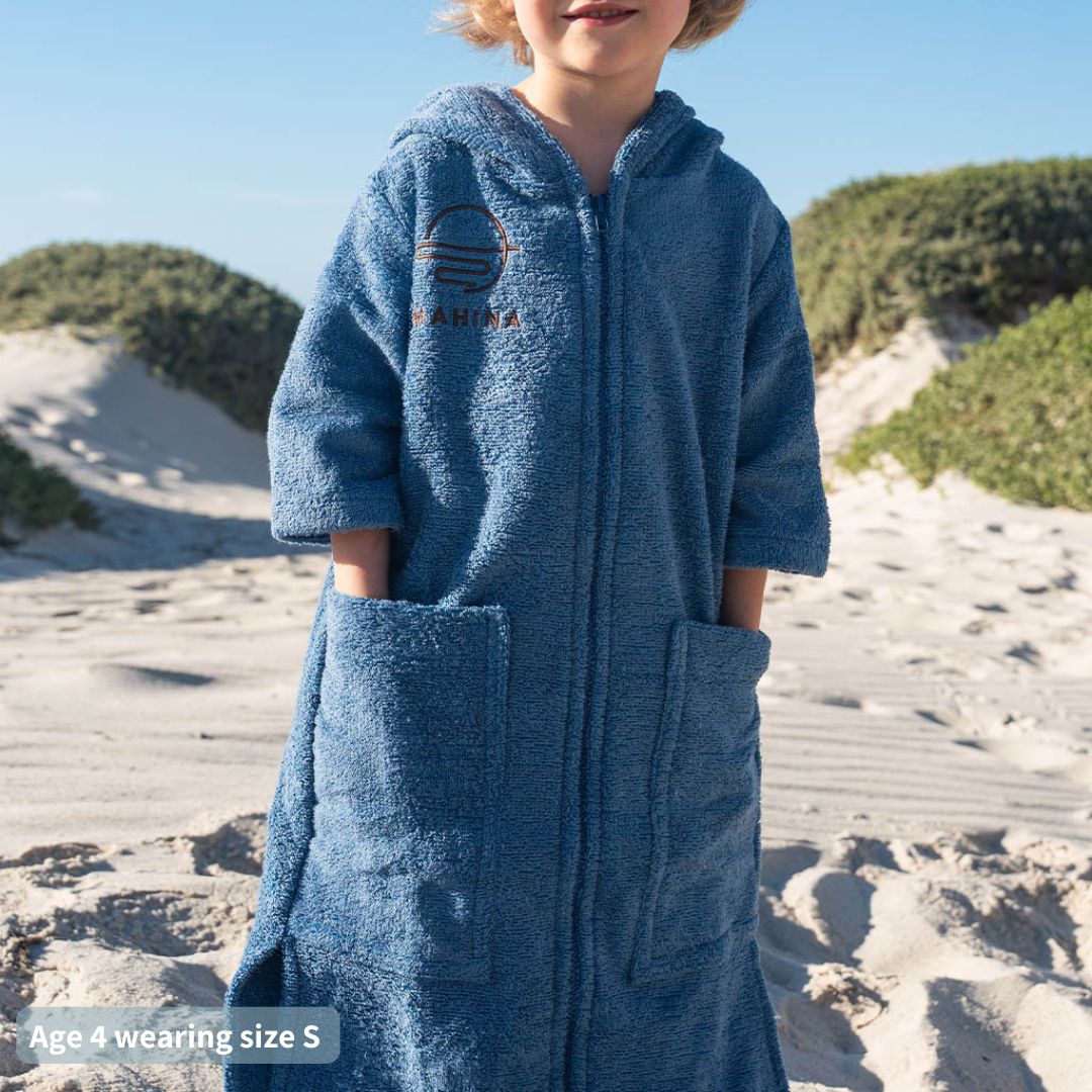 Kids Zip Seaside Navy Blue Towel Poncho