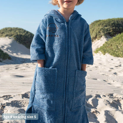 Kids Zip Seaside Navy Blue Towel Poncho