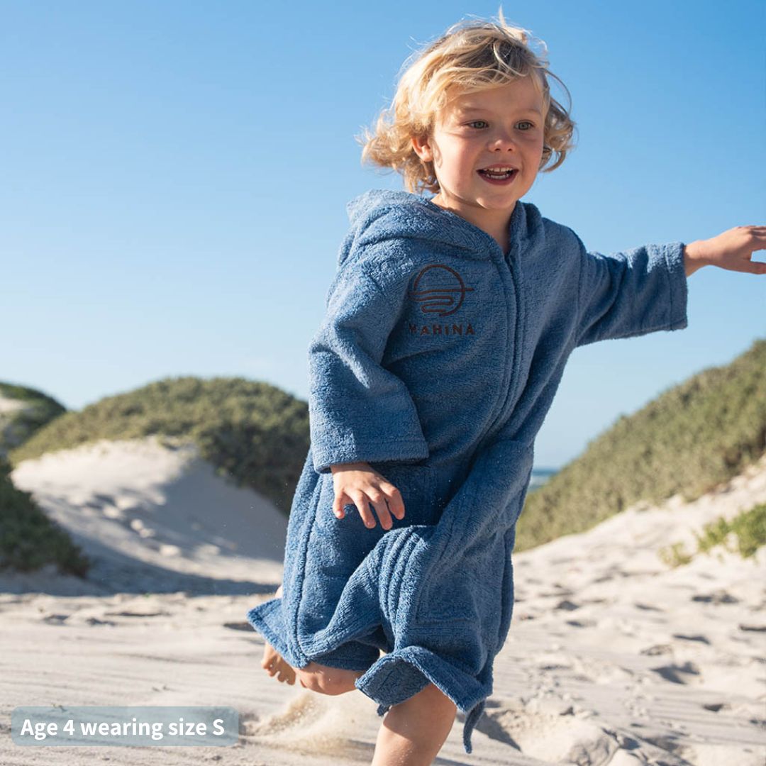 Kids Zip Seaside Navy Blue Towel Poncho