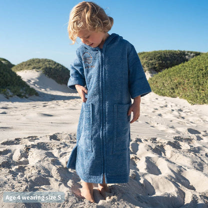 Kids Zip Seaside Navy Blue Towel Poncho